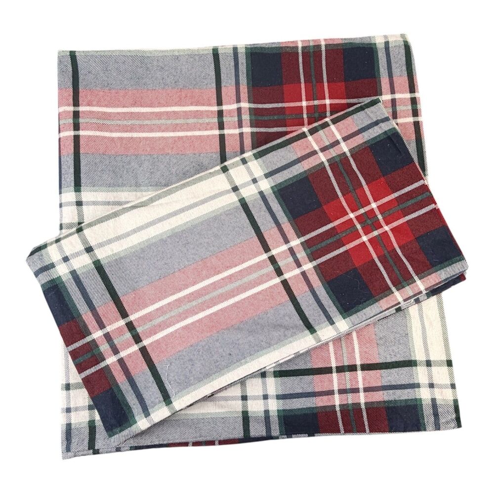 Tommy Hilfiger Collegiate Tartan Plaid Navy Red White Flannel King Pillow Shams